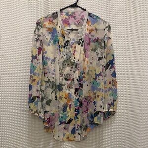 Anthropologie - 100% Silk Multicolor Sheer Blouse